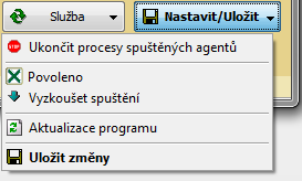 Kontextová nabídka se zobrazí po kliknutí na tlačítko Nastavit/Uložit.