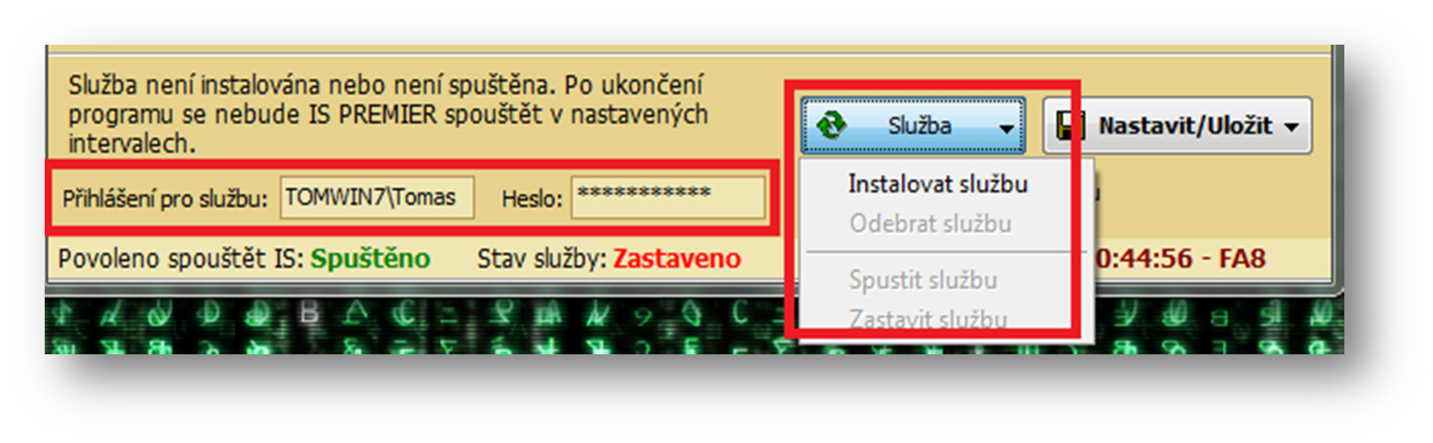 pro tentoúčeljenutnéspustitgrafickérozhraníjakosprávce Proinstalacislužbyje nutnézvážit,podjakýmúčtemsebudeslužbaspouštět.jestlijako místníslužbanebo síťová.