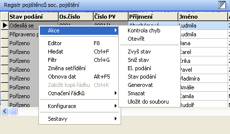 Elektronické podání - vyvolá program Můj PVS a zahájí podání přes podatelnu nebo disketu.