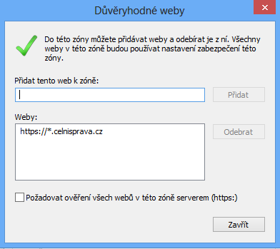 Klikněte na tlačítko Přidat, a následně Zavřít, dialog Možnosti internetu následně uzavřete tlačítkem OK. 3.4.