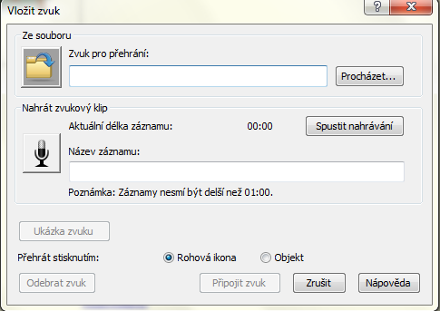 Zvuk pak lze přehrát přímo na aktuální stránce pouhým kliknutím, aniž by se musel otevřít přehrávač. Označte objekt.