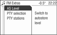 114 Rádio Zvolte v nabídce položku AS level (Úroveň AS). Rádio se přepne do režimu AS zvoleného vlnového pásma.