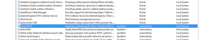 služba systému MS WINDOWS 1. DHCP klient vyšle do lokální sítě požadavek na IP adresu - UDP port 68 2.