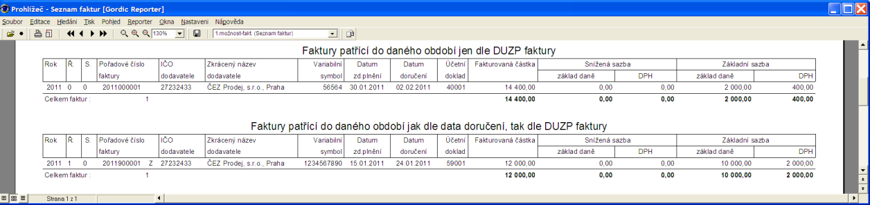 1.3 Užitečné sestavy 1) V menu TISK-Tisk přehledu faktur ke dni lze pro dané období vytisknout sestavu KDFS3R01.FRX.