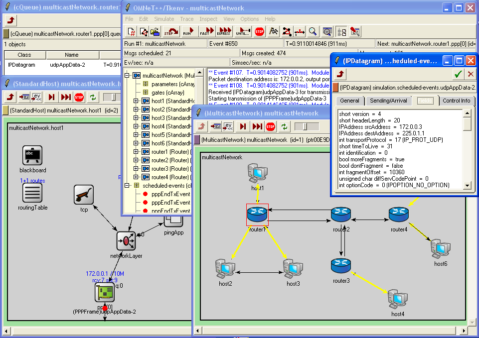 12 Kapitola 2. Existující řešení Obrázek 2.4: OMNeT++ simulátor 2.5 WebNMS Simulation Toolkit 7 WebNMS Simulation Toolkit 7 [33] je grafický simulátor pro testování a výuku síťových aplikací.