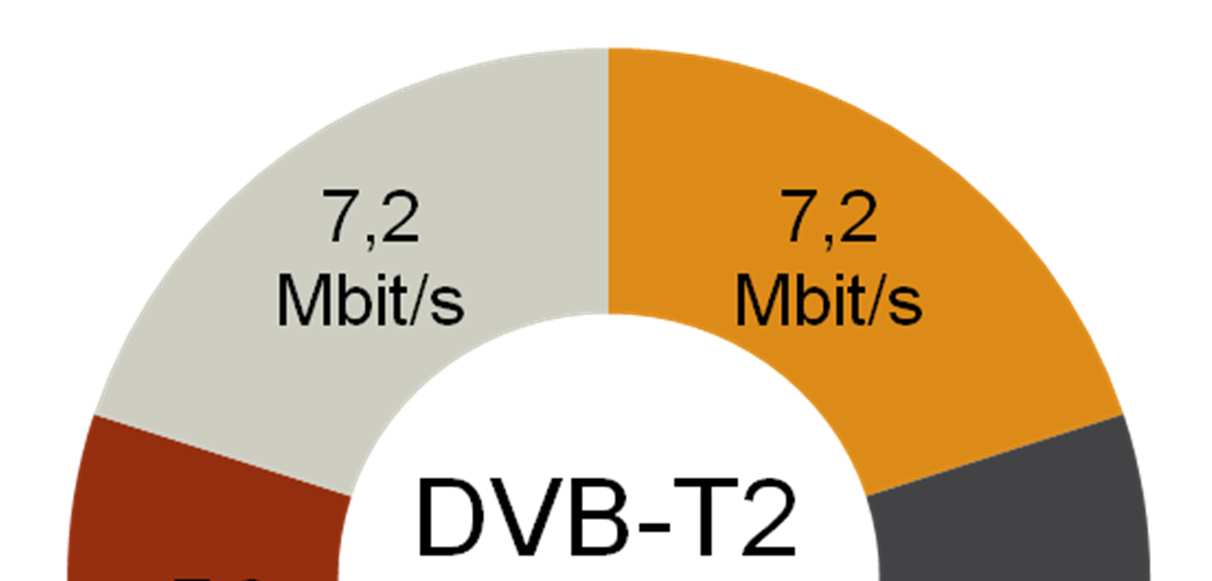 264 (MPEG-4) a předpokládané střední bitové rychlosti 8 Mbit/s na jeden program by pro pět programů v HD bylo zapotřebí 40 Mbit/s při použití účinného statistického multiplexu lze uvažovat o cca 20 %