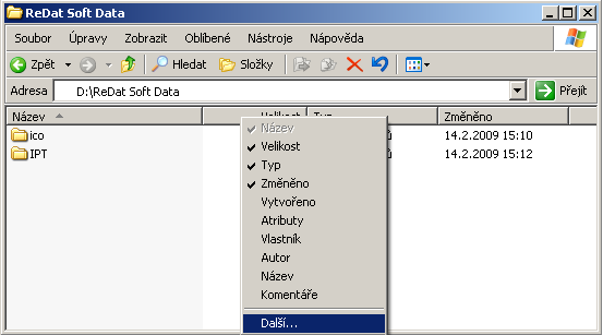 5.4.1 Konfigurace seznamu 5.4.1.1 Doplnění sloupců do seznamu záznamů V Průzkumníku Windows nastavit zobrazení pomocí menu Zobrazit -vybrat Podrobnosti.