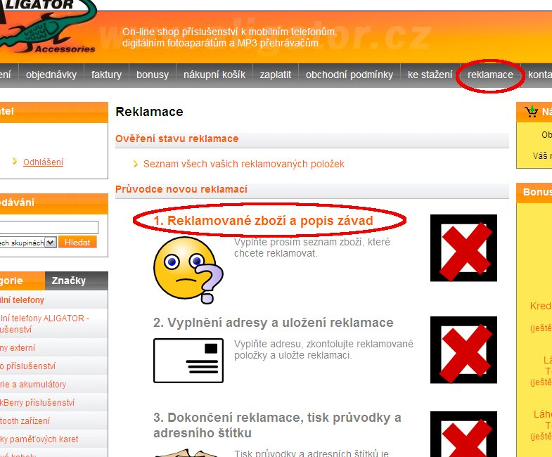 Přihlašte se ke svému účtu na stránkách www.adart.cz, klikněte na položku "Reklamace" v menu nahoře na obrazovce, zvolte krok č.