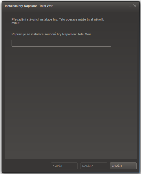 5. Po zaregistrování hry se zobrazí nabídka pro instalaci hry. Pokud máte dostatek volného místa, klikněte na Další.