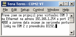 Obrázek 13 Okno s nastaveným virtuálním COMem 5.2. Spuštění aplikace Po úspěšném nastavení virtuálního COMu si ukážeme jak tento COM funguje.