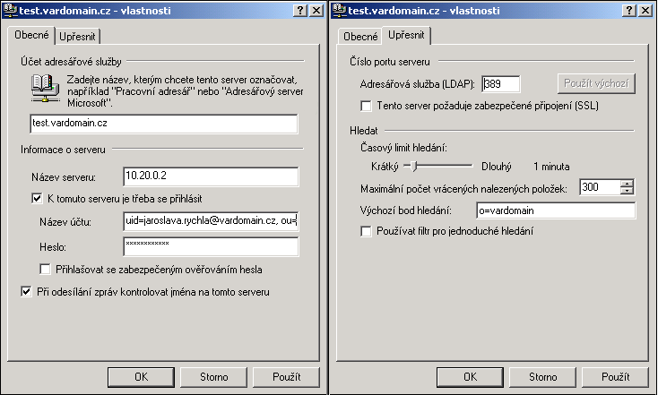 93 / 44 Obrázek 8.5: Podrobné nastavení adresářové služby Kontakty se v Outlooku jmenují Adresář. Ten je přístupný bud pod ikonou v hlavním menu nebo pod klávesovou zkratkou Ctrl+Shift+B.