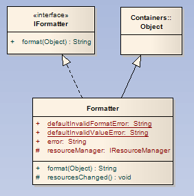 Obrázek 8: Class diagram formáterů Na následujícím příkladu si ukážeme, jak fungují formátery CurrencyFormatter a PhoneFormatter.