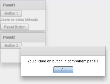 MyPanel použita je patrné, že handlery jsou navázány právě na buttonclicked, který je díky metadatům pro MXML již znám. V AS3 je public property buttonlabel, přes který je bindován label tlačítka.