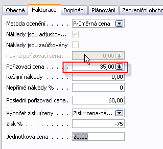 Po zaúčtování faktury s cenou 60 Kč dostaneme: Z políčka Pořizovací cena vypadá