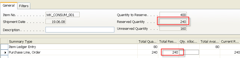 Stock Reservation (from Sales Order Line) Sales Order Reservation form