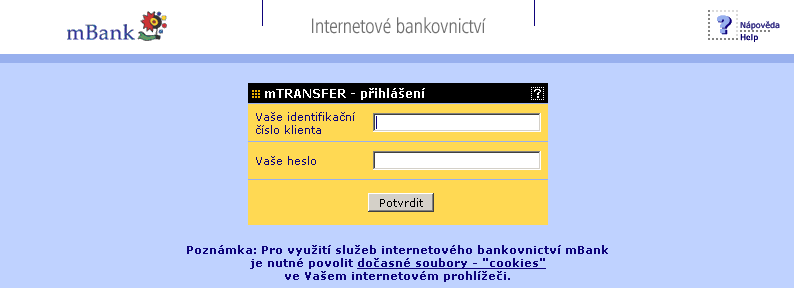 4.2 Přihlášení d internetvéh bankvnictví Pté je přesměrván na přihlašvací stránku internetvéh bankvnictví mbank, kde se přihlásí prstřednictvím identifikačníh čísla klienta a hesla.