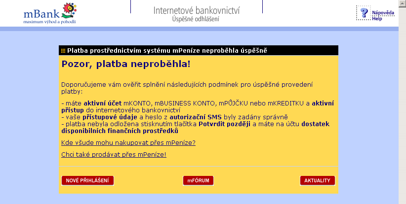 4.6.2 Negativní URL 5 Testvání a uvedení d prvzu Před spuštěním d stréh prvzu dpručujeme prvést testvání. Testvání prbíhá na prvzním účtu bchdníka, pr tyt účely nejsu mbank zřizvány testvací účty.