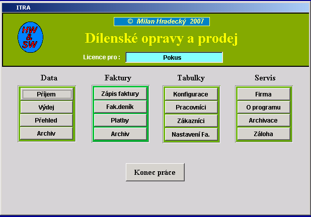 2 1. ÚVOD : Program slouží k evidenci dílenských oprav, k prodeji náhradních dílů a k fakturaci. Pracuje v prostředí WINDOWS 95 až WINDOWS XP.