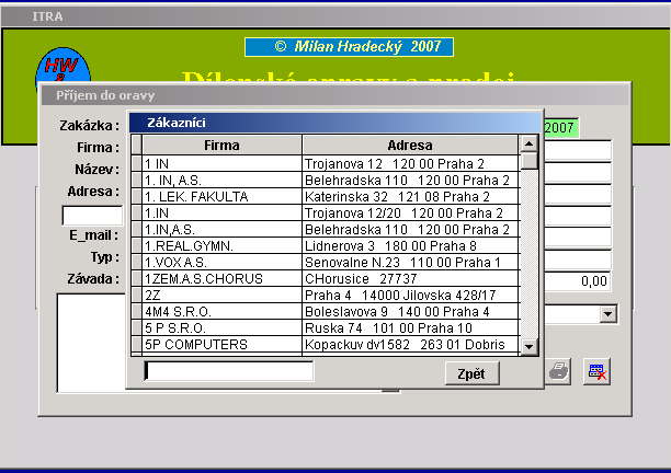 9 4. Práce s programem : 4.1. Příjemky Číslo zakázky je generováno automaticky. Vždy při změně letopočtu se nastaví číslo příjemky na 1 a zvýši se rok.