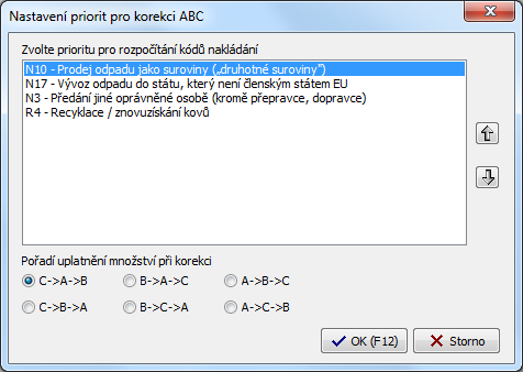 Odpady Modul Hromadné operace strana 12 Karta odpadů - Hromadná ABC korekce menu Evidence odpadů -> Karta odpadů -> Možnosti -> Hromadná ABC korekce ABC bilance znamená, že množství odpadů v