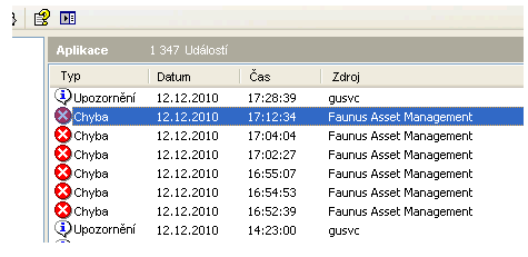 XI Detailnější data o chybách v komponentech Faunus lze získat v systémovém záznamu aplikace OS MS Windows.