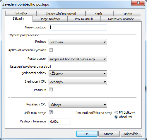 - 37-2. Otevře se okno Zavedení obráběcího postupu Obr. 47 3. Zadejte Název postupu 4.