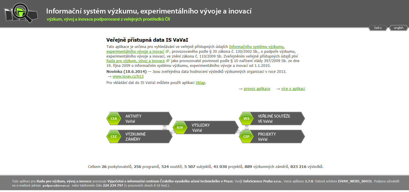 IS VaVaI Obsahuje 5 navzájem silně propojených oblastí: CEA-výzkumné aktivity (poskytovatelé podpory, programy výzkumu, subjekty výzkumu), CEZvýzkumné záměry, CEP-výzkumné