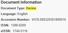 Druhy výsledků Pokud je článek ve světových databázích evidován jak typ dokumentu Article, Review, Letter a