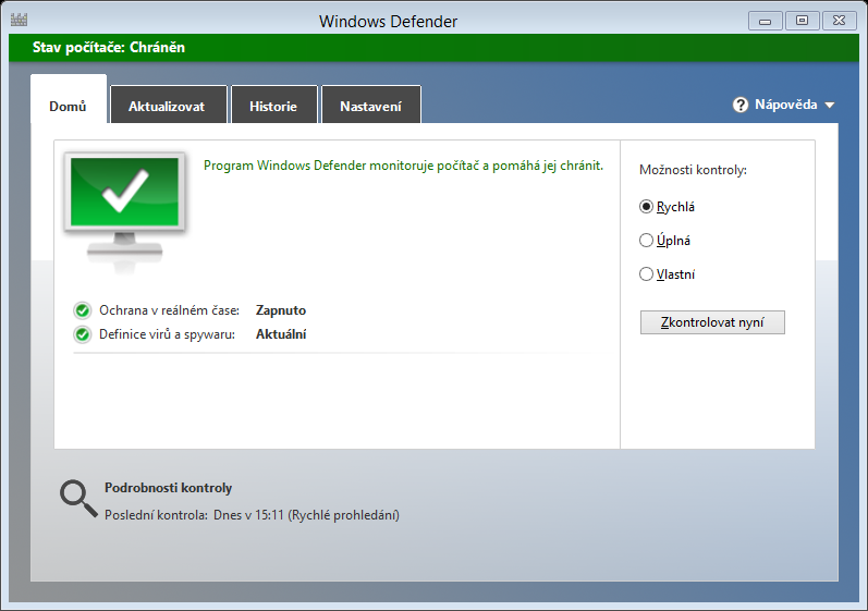 Windows 8 obsahují antivirový program V systému Windows 7 byl dostupný antimalwarový a antispywarový nástroj Windows Defender. Uživatelé, kteří požadovali i antivirovou kontrolu, si mohli např.