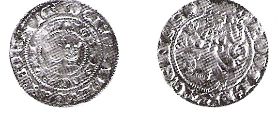 Brakteáty Přemysla I. s Václavem I. Příloha č. 7. Zdroj : Cach, František. Nejstarší české mince III. : České a moravské mince doby brakteátové.