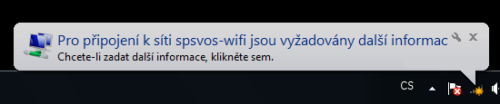 - po potvrzení všech nastavení se objeví bublina, kde zadáte vaše přihlašovací jméno a heslo ve tvaru viz. obrázek níže.