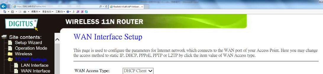 Poskytuje-li poskytovatel internetu službu DHCP, vyberte možnost DHCP Client.