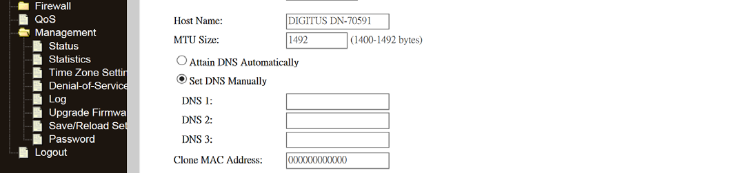 Na této stránce se zobrazují parametry IP adresy v síti WAN, která je dynamicky