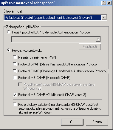 Dále zkontrolujte nastavení pod kartou Zabezpečení.