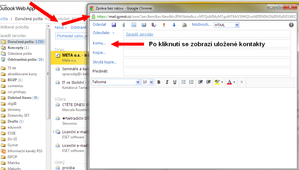 Prostředí je intuitivní, lze nastavit, jakým způsobem se Vám bude pošta zobrazovat (viz. obr.) a další funkce je třeba vyzkoušet.