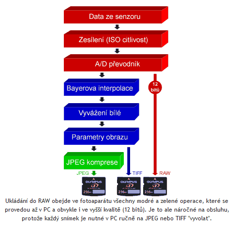 Z obrázku je patrné, jak probíhá proces přechodu od analogového obrazu vytvořeného objektivem až po uložení obrazu v digitální podobě v nějakém formátu do paměťového media. 11