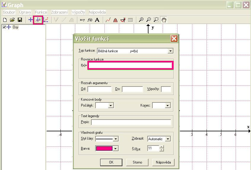 7 PŘÍLOHA B. NÁVOD K PROGRAMU GRAPH 4. Obrázek B.: Slovník seznam funkcí Zdroj: program Malování print screen programu Graph B.