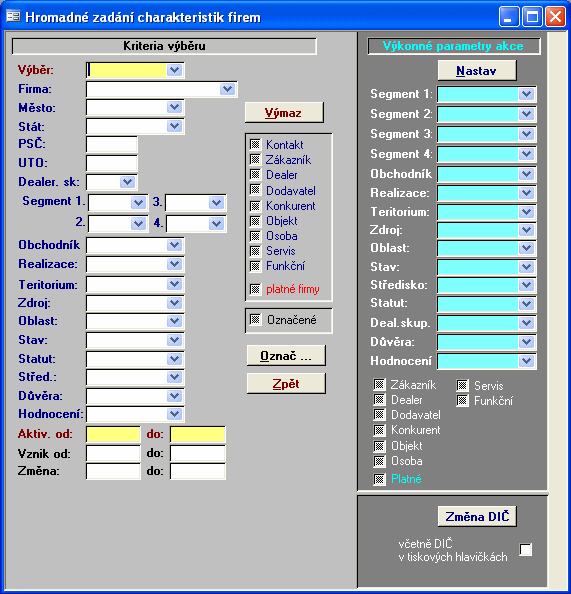 93 Nastavení obratu Hledání duplicit firem Roboti stavů firem 1.17.1 Hromadné opravy Nástroj pro hromadné zadávání charakteristik firem byl rozšířen o některé možnosti.