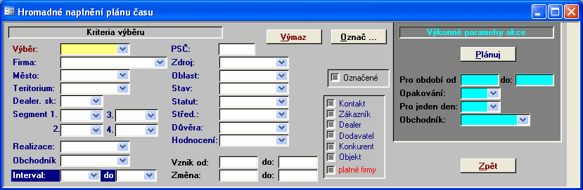 13 provedeno, možnost nastavení intervalu opakování a to i pro jednotlivý den a kterého obchodníka se to má týkat. Tak mu lze naplánovat pravidelně se opakující návštěvy.