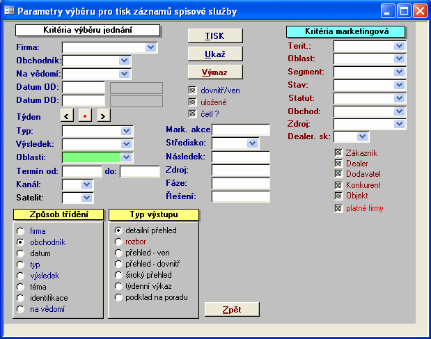 24 Funkcní tlacítka: Při použití klávesy TISK se tiskne přímo na standardní tiskárnu (default) nastavenou ve Windows. Tiskne se jedna kopie celé sestavy. Zobrazí náhled před tiskem. Zavře okno.