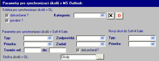 74 Patří sem výběr kategorie,rozhodnutí zda budou synchronizovány i úkoly privátní dle OL2000 zda budou synchronizovány i úkoly dokončené kdo úkol zadal pro koho je zadán priorita úkolů.