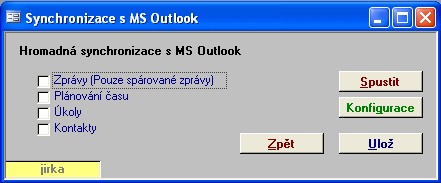 77 Spustí vybrané synchronizace s MS Outlook. vazby na MS Outlook. Zavře okno. Uloží změny. vazby na Outlook Okno pro výběr složky z Outlooku 1.14.