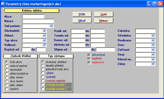 84 Funkcní tlacítka: Při použití klávesy TISK se tiskne přímo na standardní tiskárnu (default) nastavenou ve Windows. Tiskne se jedna kopie celé sestavy. Zobrazí náhled před tiskem. Zavře okno.