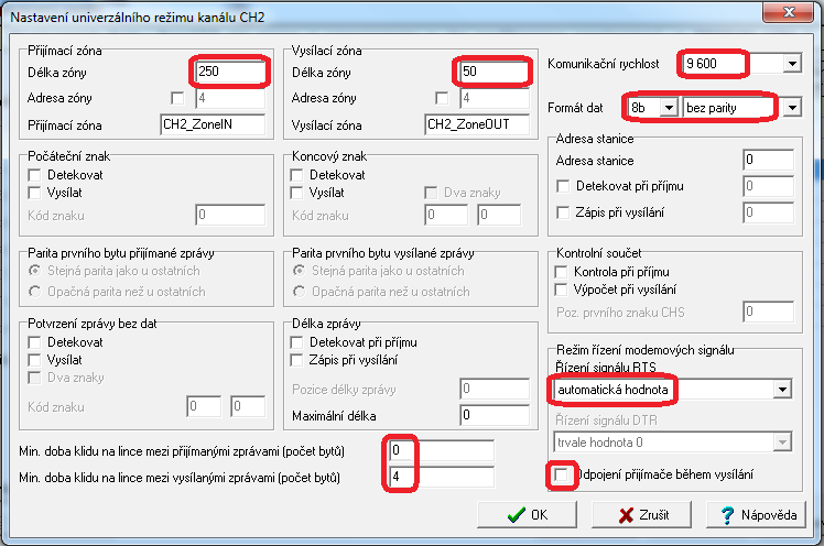 Po stisku tlačítka OK je sériový kanál CH2 nastaven pro komunikaci s ústřednou Jablotron. UPOZORNĚNÍ Sériové kanály CH2 až CH4 mají výměnné rozhraní.