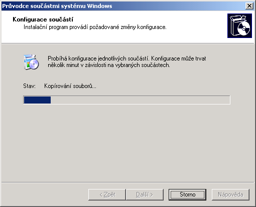 Po výběru požadovaných součástí systému dojde k jejich instalaci: Je pravděpodobné, že budete požádáni o vložení instalačního média