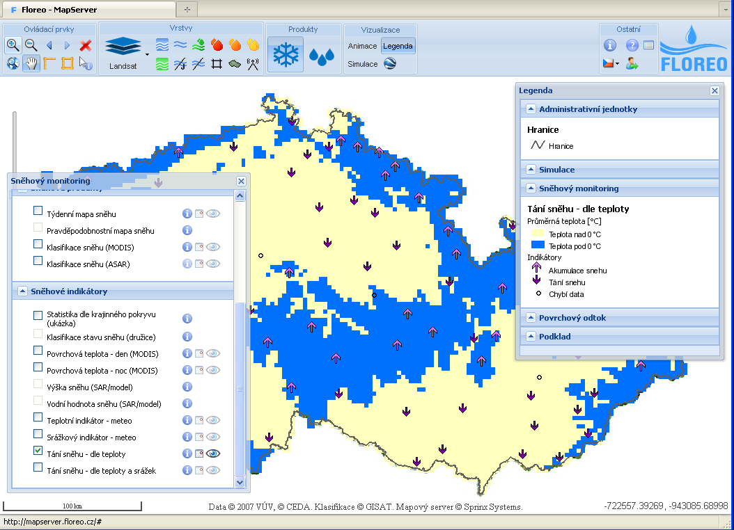 FLOREO Monitorovací služby jsou dostupné přes mapový server http://mapserver.floreo.