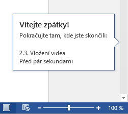 s upozorněním, která se zobrazí v pravá části okna.