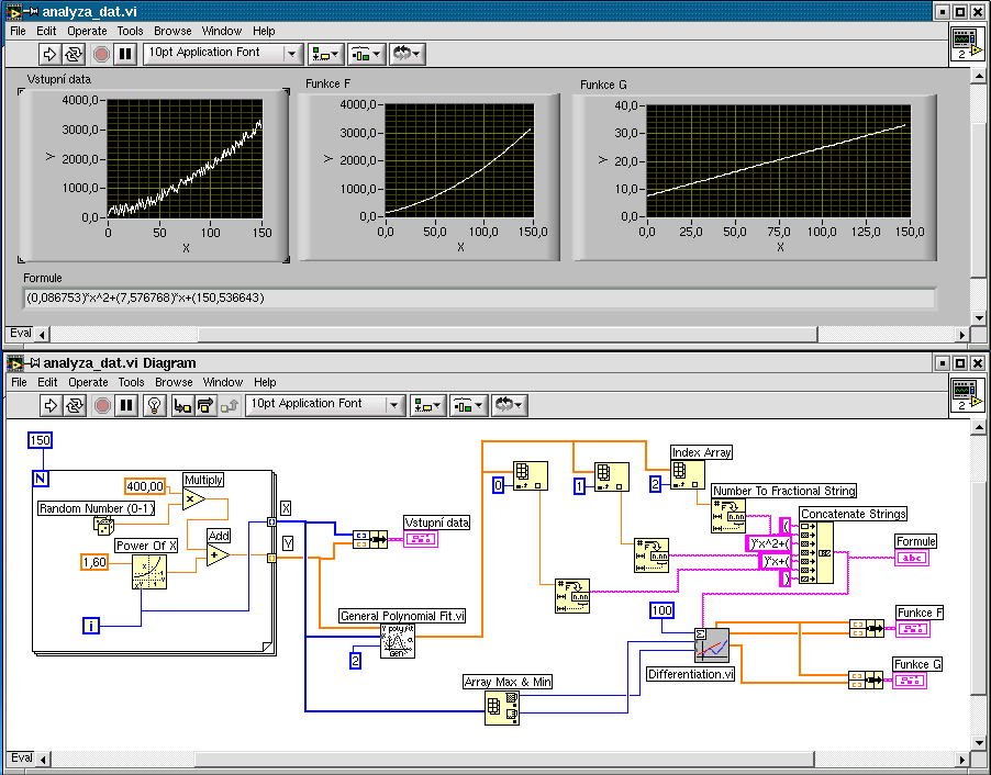 1.5. VÝVOJOVÉ PROSTŘEDÍ III (BLOKOVÝ DIAGRAM) 9 1.5 Vývojové prostředí III (Blokový diagram) 1.5.1 Pojmy Na následujícím obrázku 1.3 vidíme čelní panel a blokový diagram relativně komplikovaného VI.