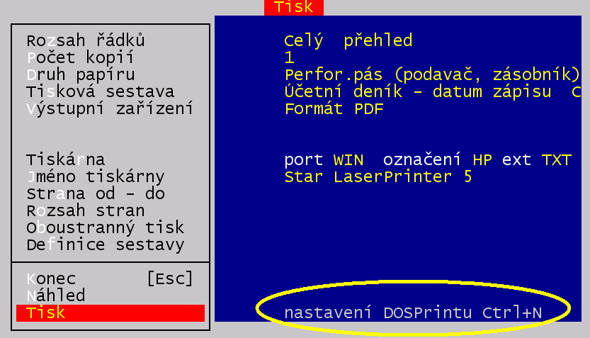 Úvod 5 OSTATNÍ 5.1 Spuštění Nastavení DOSPrintu z účetnictví (verze 23.