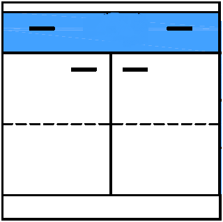 strana 6 (celkem 1) - 1x skříň rozdělená na 3 stejně široké části: vlevo a vpravo 1 variabilní police, uprostřed 3 zásuvky, viz níže - Zásuvky s kovovými kolečkovými pojezdy s protihlukovou úpravou -